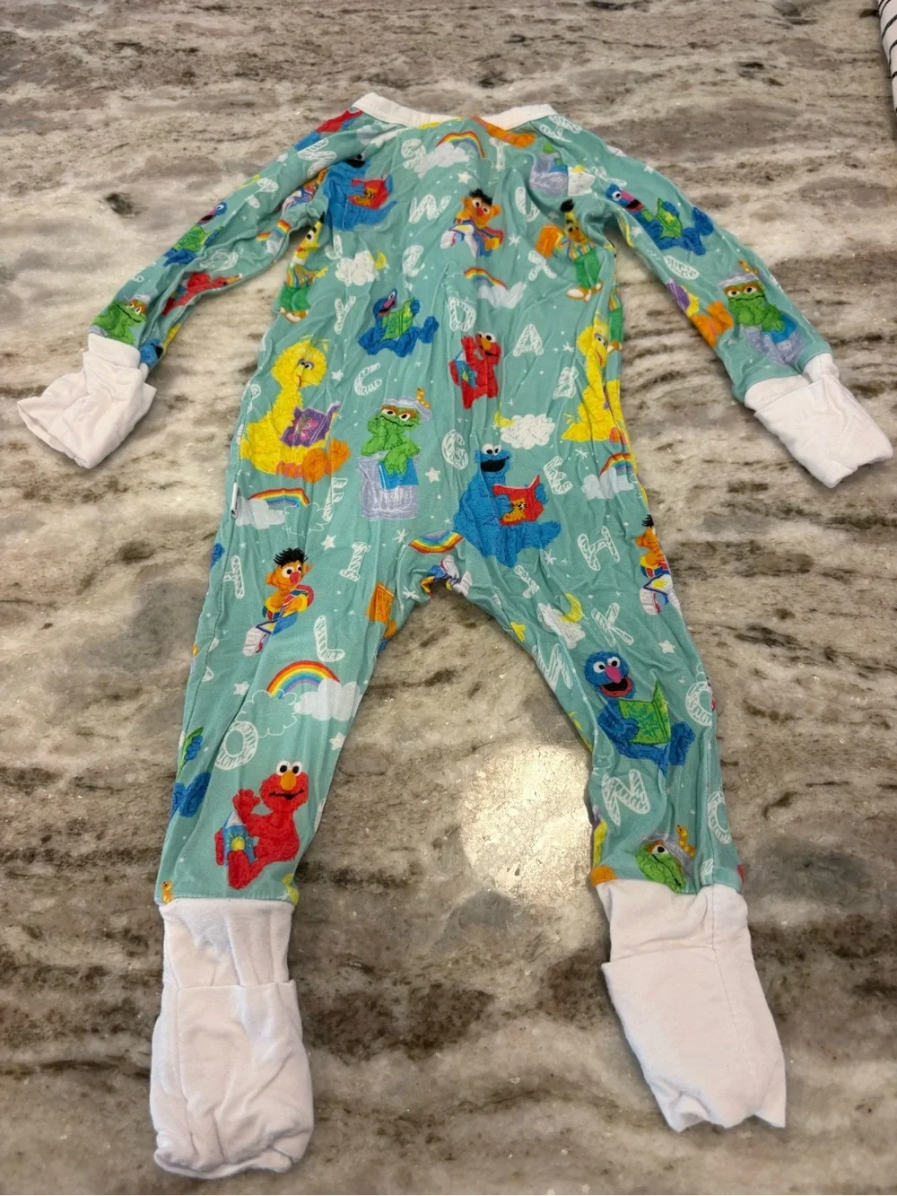 Little Sleepies Aqua Sesame Street Character Zip Footed Zippy One-Piece